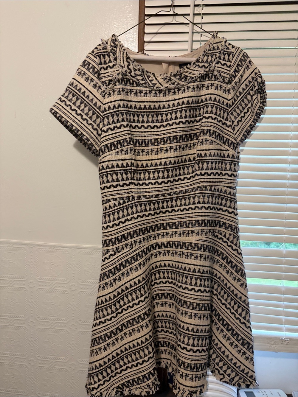 Banana Republic Black and White Textured A-Line Dress